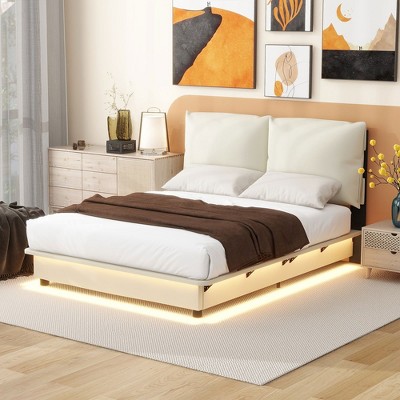 Full/queen Size Upholstered Platform Bed With Light, Upholstered ...