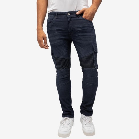 Dark blue biker on sale jeans