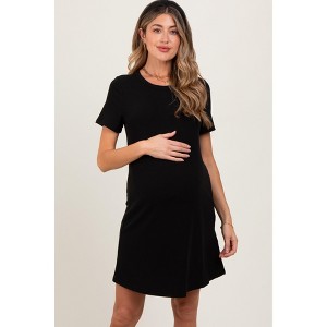 Pinkblush Black Ribbed Knit Basic Short Sleeve Maternity T-Shirt Dress - 1 of 3