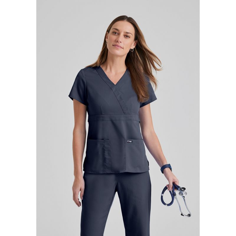 Grey's Anatomy by Barco - Classic Women's Riley 3-Pocket Mock Wrap V-Neck Srub Top, 1 of 7
