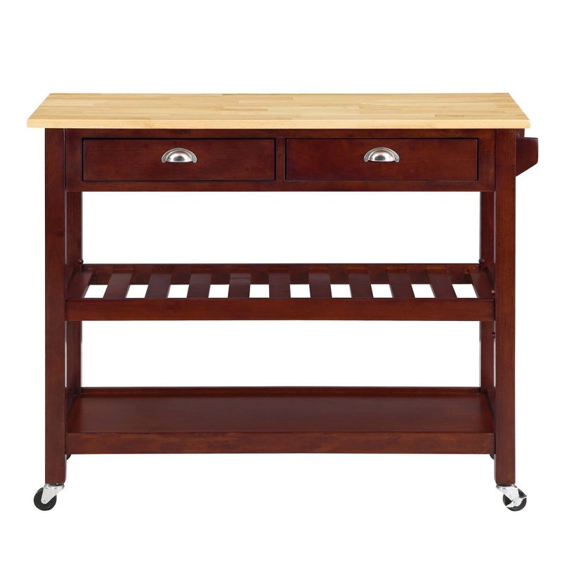 American Heritage 3 Tier Butcher Block Kitchen Cart with Drawers Mahogany - Breighton Home, 5 of 11