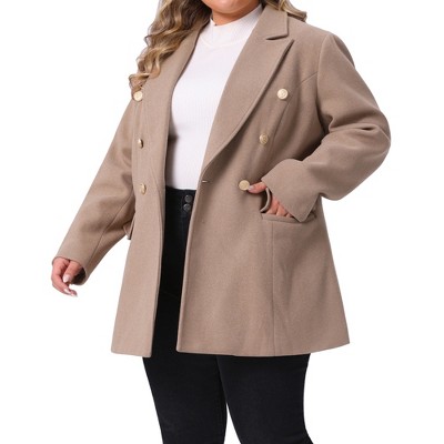 Agnes Orinda Women's Plus Size Double Breasted Lapel Long Sleeve Work Office Pea Coat with Pocket