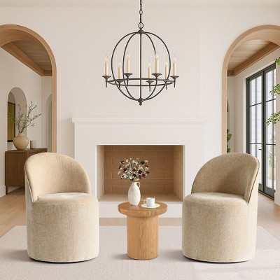 2-Piece Rolling Lounge Chair Set, Upholstered Barrel Accent Chairs with Wheels for Living Room or Small Conversation Area-Maison Boucle