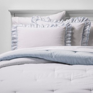 King Ruffle Edge Comforter & Sham Set Blue - Simply Shabby Chic