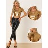 INSPIRE CHIC Women's Keyhole Metallic Short Sleeve Party Shiny Holographic Crop Top - 2 of 4