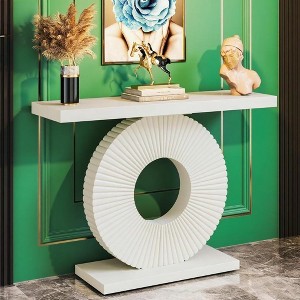 KTMBDW Modern Console Table with Geometric Base, 40 inch Wood Entryway Table Sofa Table Narrow Long, Accent Table for Living Room, Hallway - 1 of 4