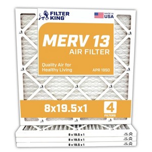 Filter King 8x19.5x1 Air Filter | 4-PACK | MERV 13 HVAC Pleated A/C Furnace Filters | MADE IN USA | Actual Size: 08 x 19.5 x .75" - 1 of 4