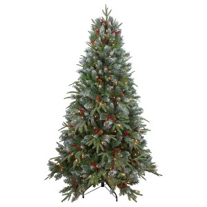 Northlight 7ft Pre-Lit Frosted Mixed Berry Pine Artificial Christmas Tree - Clear Lights - 1 of 4