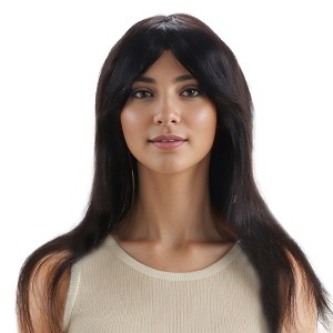 Unique Bargains Women's Long Hair Straight Bangs Hair Wig Real Human Hair Black 1 Pc - 1 of 4