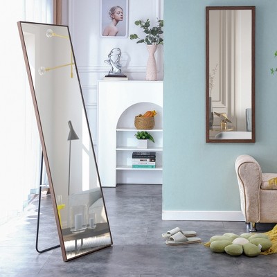 GlasFlength Full Length Mirrors, Wall-Mounted Full-Length Metal Frame Mirror for Bathroom, Bedroom, and Decor, Brown, 19"*1"*63"