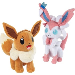 Pokemon 8" Eevee & Sylveon Plush 2-Pack - Eevee Evolution Set - Stuffed Animal Toy Figures- Christmas Stocking Stuffer Gift for Kids, Girls, Boys - 2+ - 1 of 4
