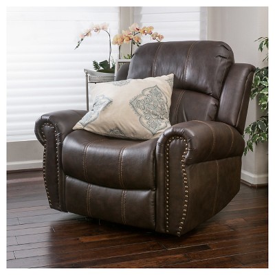 Dark Brown Faux Leather Gliding Recliner with Wood Frame