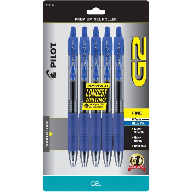 Pilot 5pk G2 Gel Pens Fine Point 0.7mm Blue Ink, 1 of 4