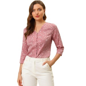 INSPIRE CHIC Women's Polka Dots 3/4 Sleeve Casual Button Front Shirt - 1 of 4