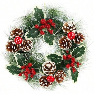 12 Inch Wreath Berry Handmade Floral Front Door Rustic Wreath Flocked with Mixed Decorations Decorations - 1 of 4