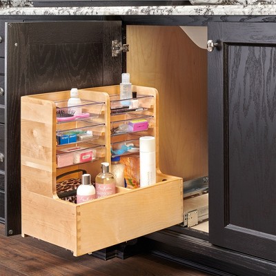 Maple Wood Under-Sink Cabinet Organizer with Chrome Rails and Soft-Close