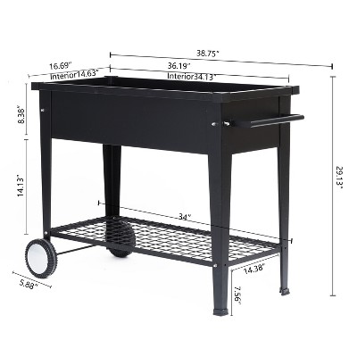 Black Metal Mobile Raised Garden Bed Planter with Wheels