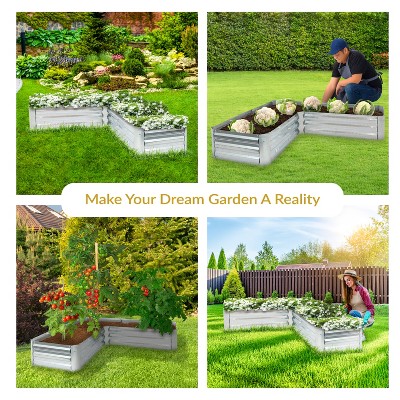 Silver Galvanized Steel L-Shaped Raised Garden Bed