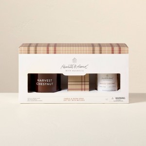 3pc Gift Set with 7oz Jar Candle, 3.38 fl oz Room Spray, and 5.1cm Matches - Hearth & Hand™ with Magnolia - 1 of 3
