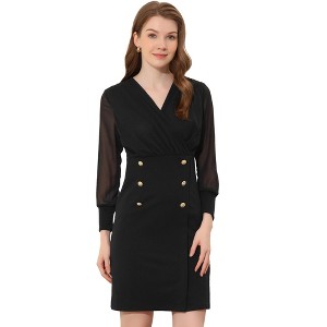 Allegra K Women's Office Mesh Semi-Sheer Sleeve V Neck Mini Dress - 1 of 4