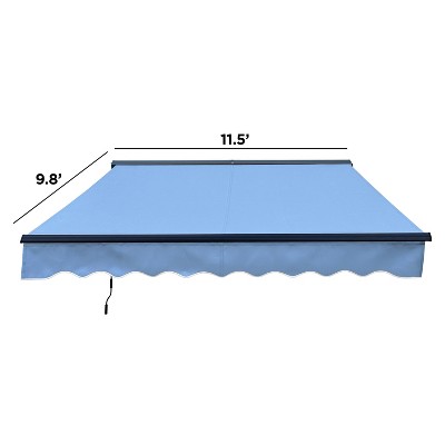 Sky Blue Motorized Patio Awning with LED Lights, 12' x 10'