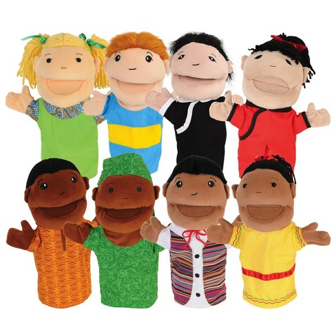 8 Hand Puppets for Kids, Multicultural Puppets with Movable Mouth (8 Pack)  Bulk Soft Plush Puppets, School Home Puppet Theater Shows Toys, Teachers