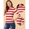 INSPIRE CHIC Women's Elbow Sleeves Boat Slim Fit Casual Stripe Animal Print Multi Floral Pattern T-Shirt - 2 of 4