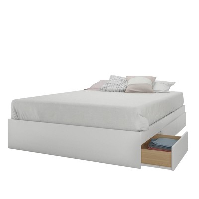 Reversible Full/Double White Wood Frame Storage Bed with 3 Drawers