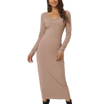 Seta T Women's V Neck Long Sleeve Fall Winter Casual Midi Dresses