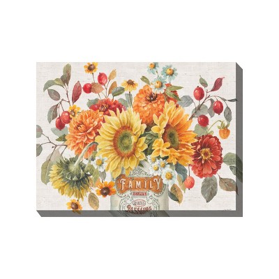 Cottage Garden West of The Wind Family Blessings Orange, Yellow, Green 40 x 30 Inch Waterproof Gallery Wrapped Canvas, Outdoor Garden, Yard, Patio All