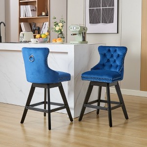 Swivel Velvet Barstools Set of 2, Button-Tufted Upholstered Seats with Curved Back and Wooden Legs, 360¡ã Swivel for Kitchen - 1 of 4