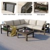 Whisen 4-Piece Acacia Wood Outdoor L-Shaped Sofa Set with Woven Mesh Armrests and Coffee Table - 3 of 4