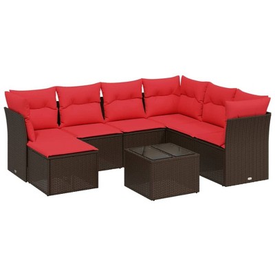 vidaXL 8 Piece Patio Sofa Set with Cushions Brown Poly Rattan - With Table