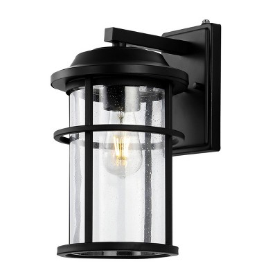 Cianna Matte Black Outdoor Wall Sconce with Seeded Glass Shade, Set of 2