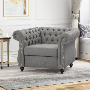 39.5" Upholstered Fabric Chesterfield Club Chair with Sophisticated Style and Plush Texture - 1 of 4