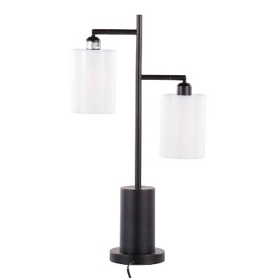 Adjustable Black Metal Table Lamp with White Shades