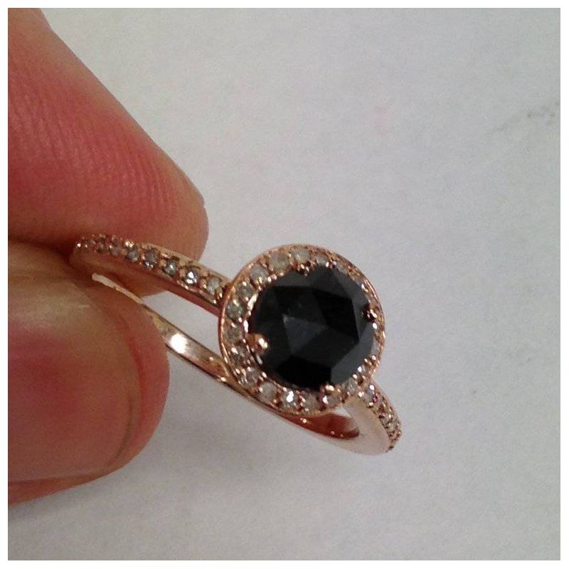 Pompeii3 1 1/4ct Black & Diamond Rose Gold Halo Ring 14K, 4 of 6