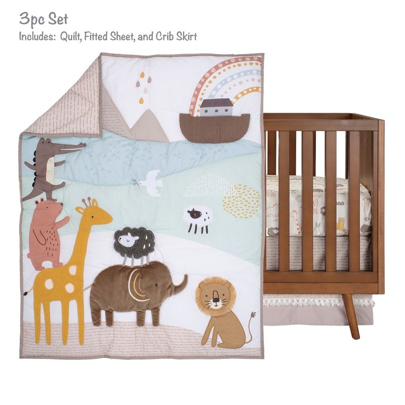 Lambs & Ivy Baby Noah 3-Piece Animals/Ark Baby Crib Bedding Set - Blue/Brown, 2 of 10