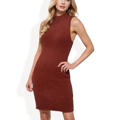 Anna-Kaci Women's Sleeveless Ribbed Knit Bodycon Dress with Mock Neck