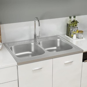 vidaXL Kitchen Sink with Double Basins Silver 31.5"x23.6"x6.1" Stainless Steel - 1 of 4