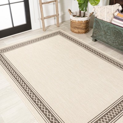 Cream & Black Diamond Border Easy-Care Synthetic Area Rug
