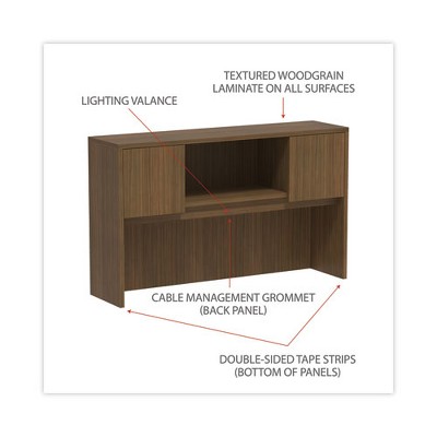 Modern Walnut Woodgrain Laminate Hutch with Doors and Compartments