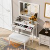 Modern Vanity Desk with Mirror, Adult Makeup Table Set with Stool, Home Office Desk, 2 Large Drawers, White - 2 of 4