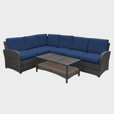 Leisure Made Jackson 5pc Wicker Sectional in Navy Fabric
