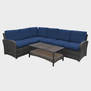 Leisure Made Jackson 5pc Wicker Sectional in Navy Fabric - 1 of 4