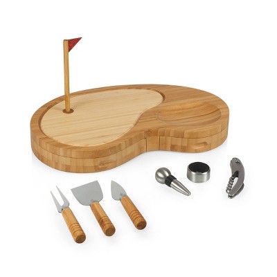 Picnic Time Sand Trap Golf Cheese Bamboo Cutting Board and Tools Set