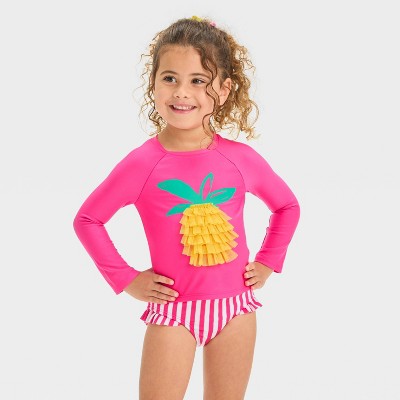 Image of Baby Girls' Pineapple Ruffle Rash Guard Set - Cat & Jack™ Pink 12M
