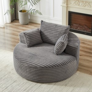 Grungis Round Corduroy Sponge Single Sofa with Back Cushion & Pillows,Fluffy Modern Sleeper Chair for Living Room & Bedroom - 1 of 4