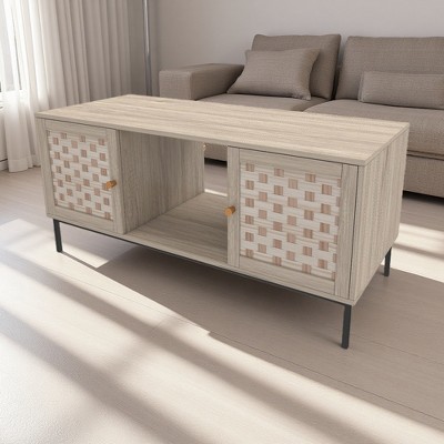 41.73" Natural Woven Veneer Coffee Table