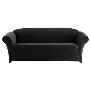 Stretch Pixel Corduroy Sofa Slipcover Black - Sure Fit